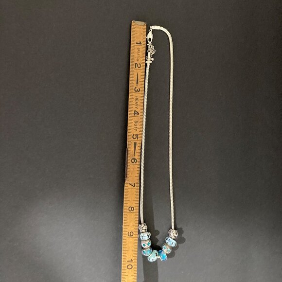 Snake Chain Necklace With Blue Glass Beads - Picture 5 of 5